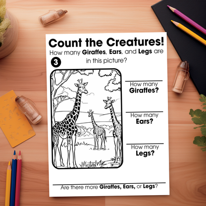 Animals on the Safari: Printable Educational Activity Book