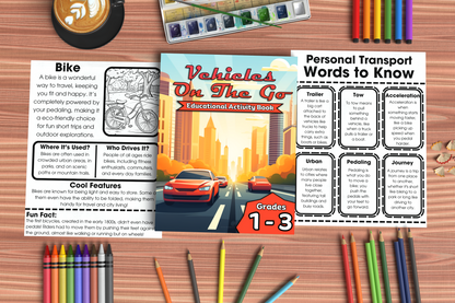 Vehicles on the Go: Educational Activity Book